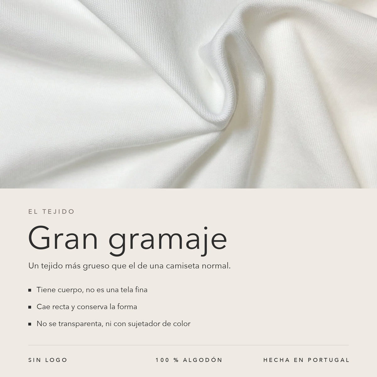 Tejido de la camiseta blanca KŌOCH Essential: algodón de gran gramaje, más grueso que el de una camiseta normal